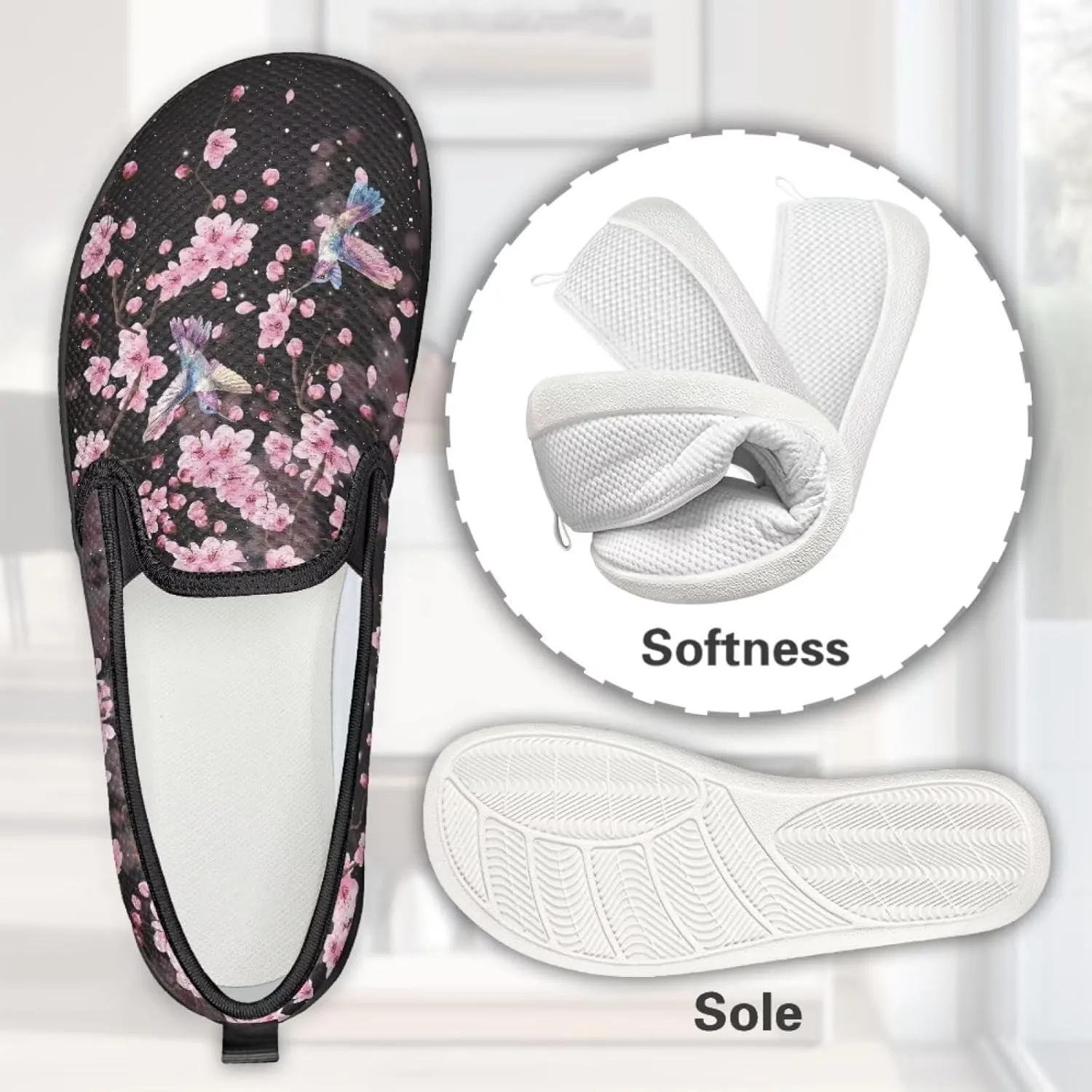 Women's Mesh Flats Shoes Casual Breathable Slip On Sneakers Non-Slip Low Top Outdoor Walking Loafers