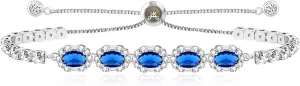 Women's Oval Cut Zircon Tennis Bracelet with Platinum Plated Adjustable Chain - Red/Green/Blue Five Stones Bracelets for a Refined Look YA4668