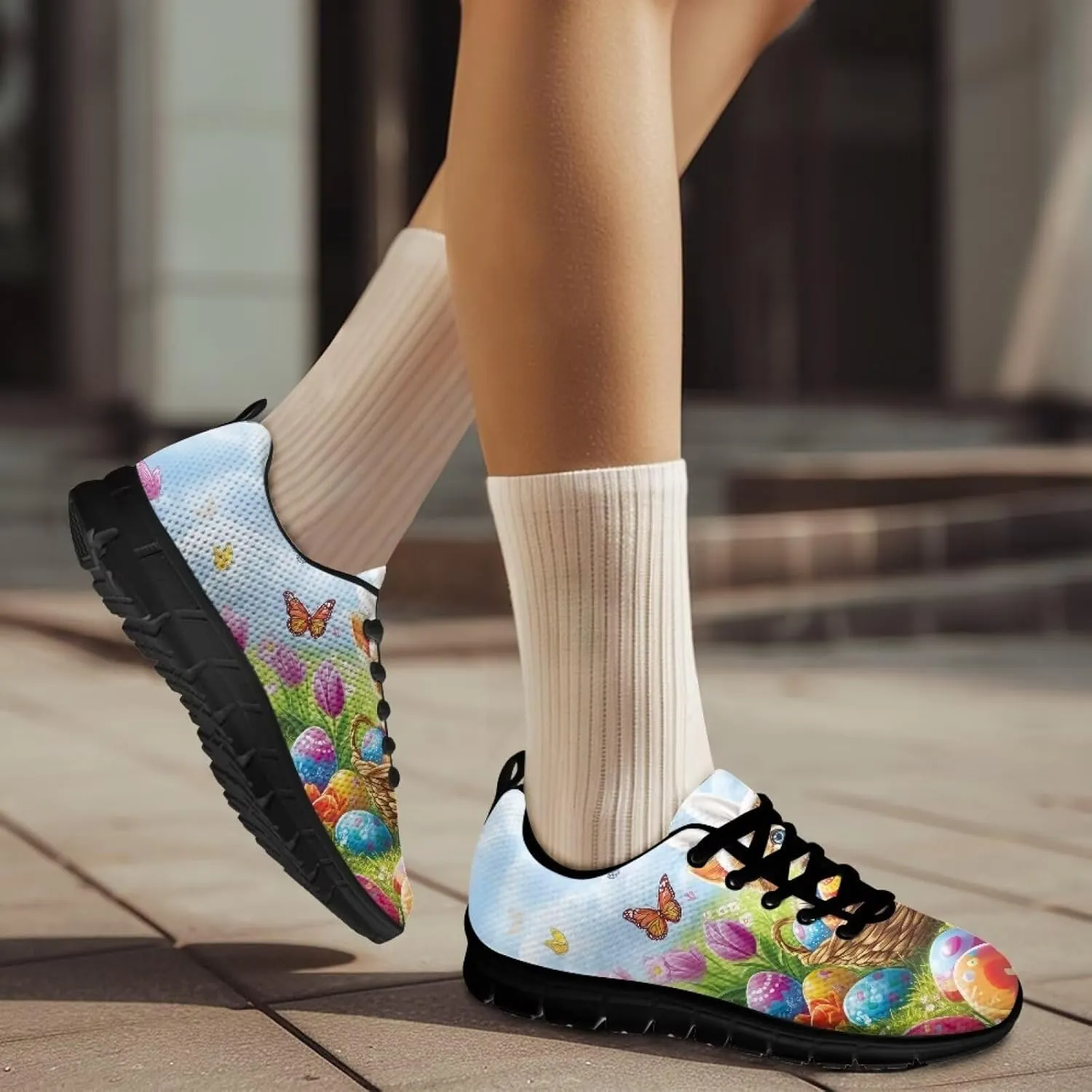 Womens Trainers Sports Running Shoes Lightweight Causal Tennis Shoe Non Slip Gym Workout Shoes Easter St. Patrick's Day Sneakers Black Sole Size 5-12
