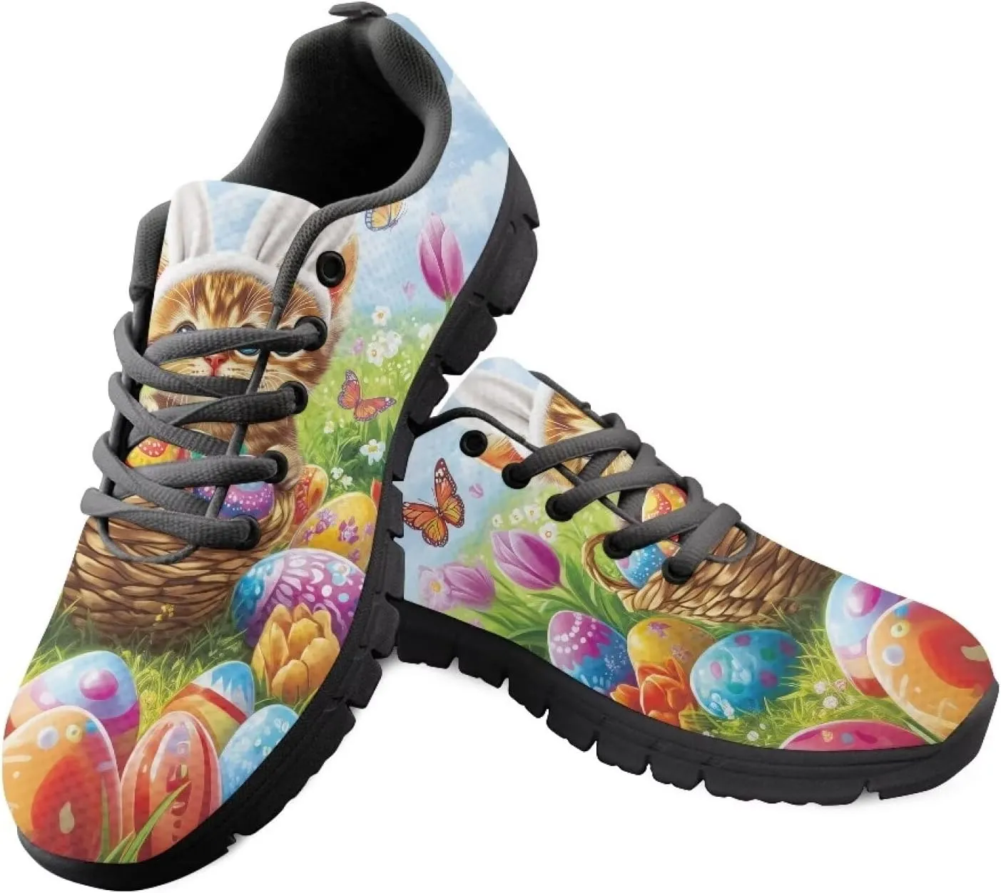 Womens Trainers Sports Running Shoes Lightweight Causal Tennis Shoe Non Slip Gym Workout Shoes Easter St. Patrick's Day Sneakers Black Sole Size 5-12