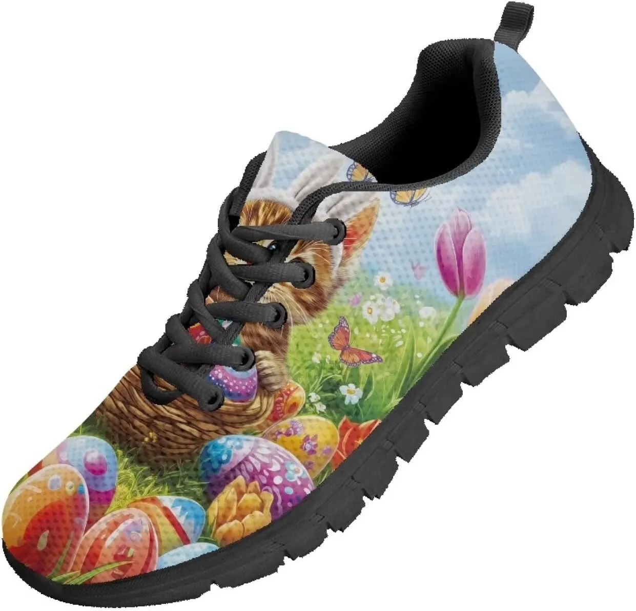 Womens Trainers Sports Running Shoes Lightweight Causal Tennis Shoe Non Slip Gym Workout Shoes Easter St. Patrick's Day Sneakers Black Sole Size 5-12