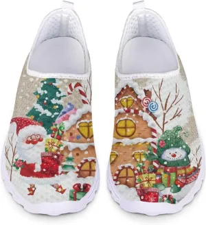 Xpyiqun Christmas Shoes Women Casual Slip On Sneakers Xmas Walking Tennis Shoe Loafers