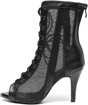 YKXLM Latin Dance Boots for Women Salsa Ballroom Dance Shoes,Black-3.33inches,7235-suede Sole,7US