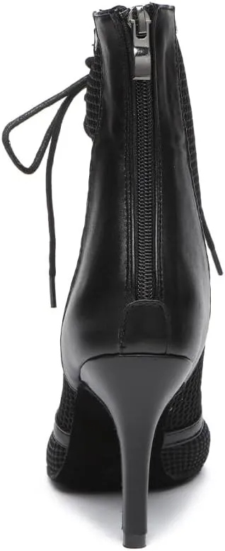 YKXLM Women Open Toe Dance Boots Latin Salsa Ballroom Mesh Lace-up Ankle Dance Shoes,L576