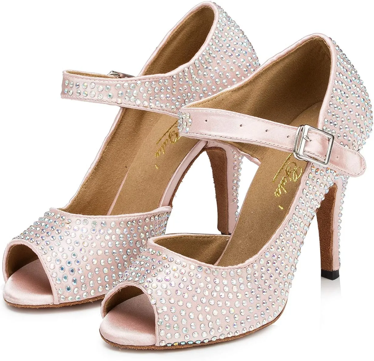YKXLM Women Rhinestone Ballroom Dance Shoes Latin Salsa Performance Dance Shoes