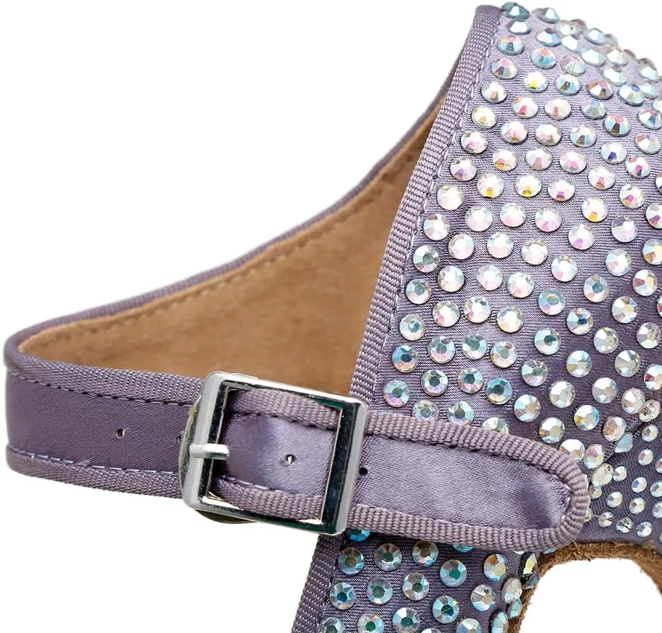 YKXLM Women Rhinestone Ballroom Dance Shoes Latin Salsa Performance Dance Shoes