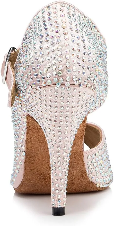 YKXLM Women Rhinestone Ballroom Dance Shoes Latin Salsa Performance Dance Shoes
