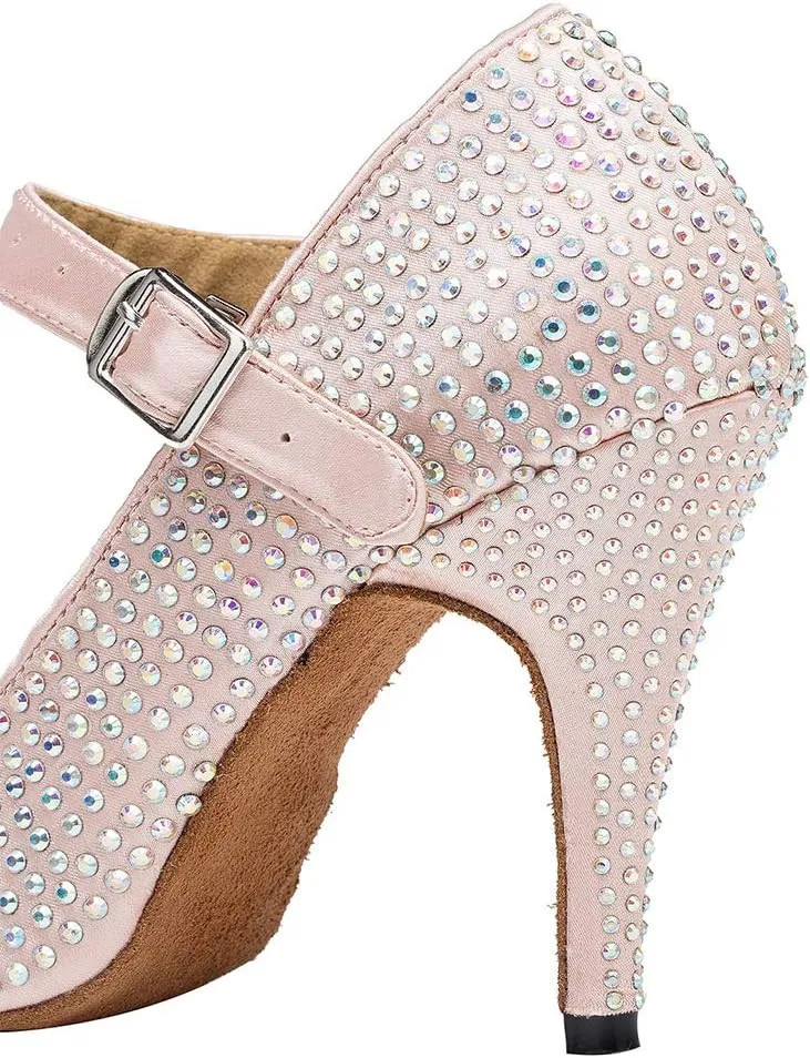 YKXLM Women Rhinestone Ballroom Dance Shoes Latin Salsa Performance Dance Shoes